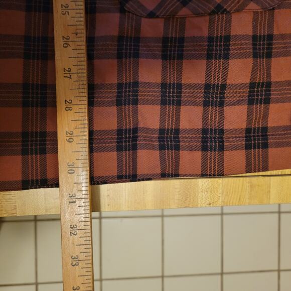 Ben Shermen Short Sleeve Mini Plaid Shift Dress Rustic Brown Black Womens Medium - Picture 9 of 9